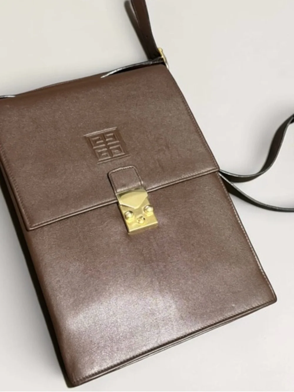 Givenchy Taupe Brown Leather Messenger Bag with Gold Hardware